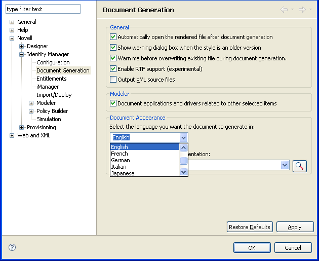 Choosing the language to print documents