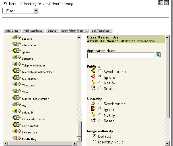 Private Key and Public Key set to Ignore in the filter