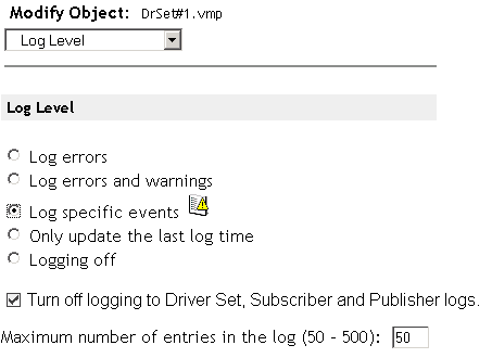 Log Level page