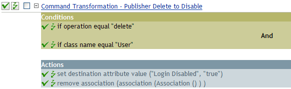 Policy to transform a delete to a disable