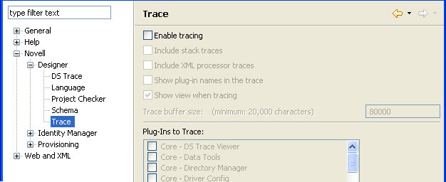 The Designer for IDM and trace options