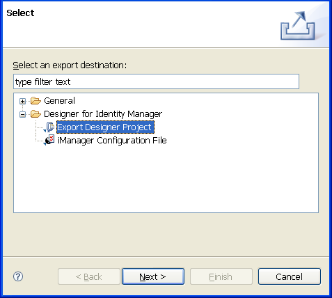 Selecting to export to a file system