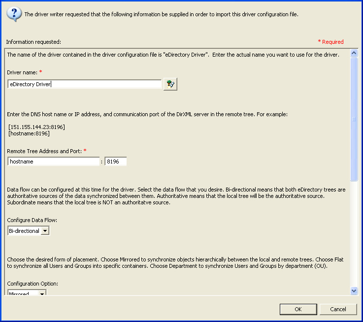 Fill in the driver configuration information