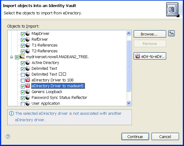 Selecting Driver objects to import