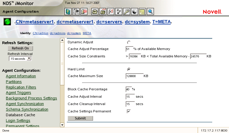 NDS iMonitor database cache settings