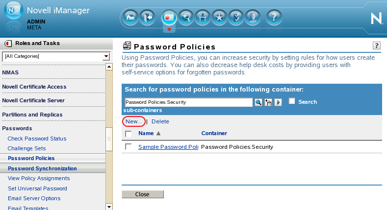 Creating a new password policy