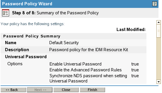 Summary of the password policy