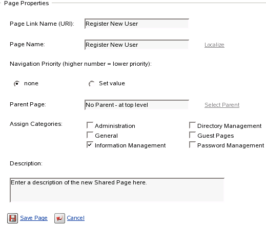 Page name and categories