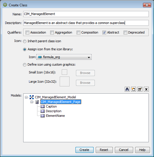 Create Class Dialog Box