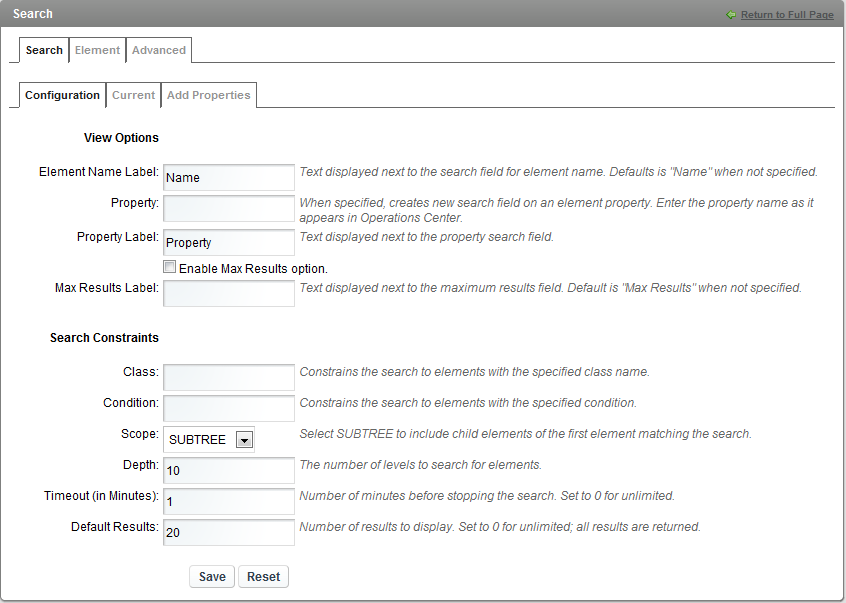 Configuration Options for Search Portlet