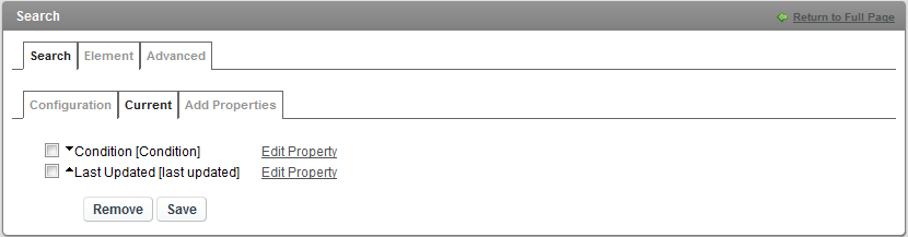 Current Options for the Search Portlet