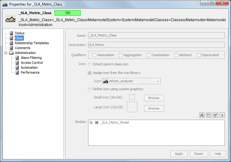 SLA Metric Class Properties