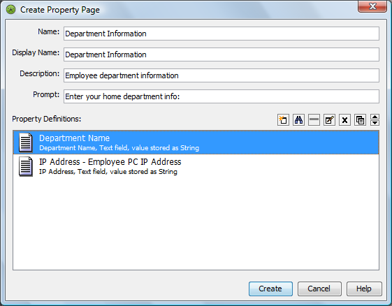 Create Property Page Dialog Box