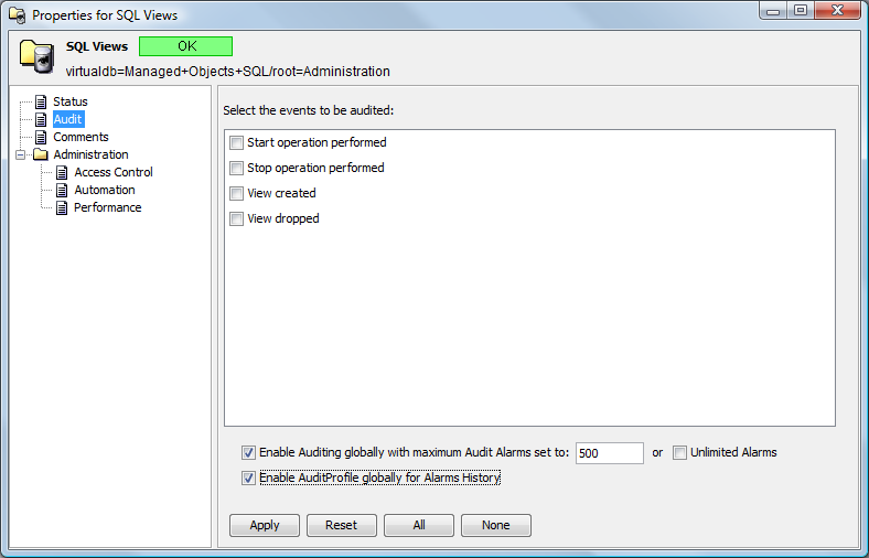 Managed Objects SQL Audit Options