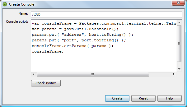 Create Console Dialog