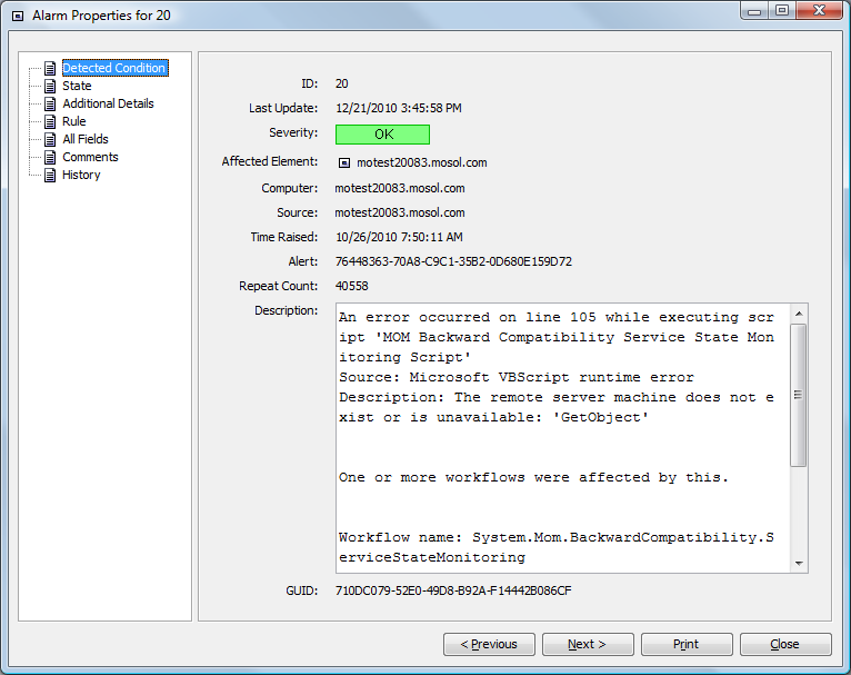 MOM Alarm Properties Dialog