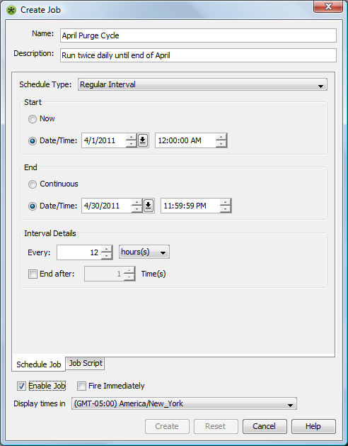 Create Job Dialog Box