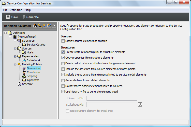 Generation Element in Definition Navigator Panel