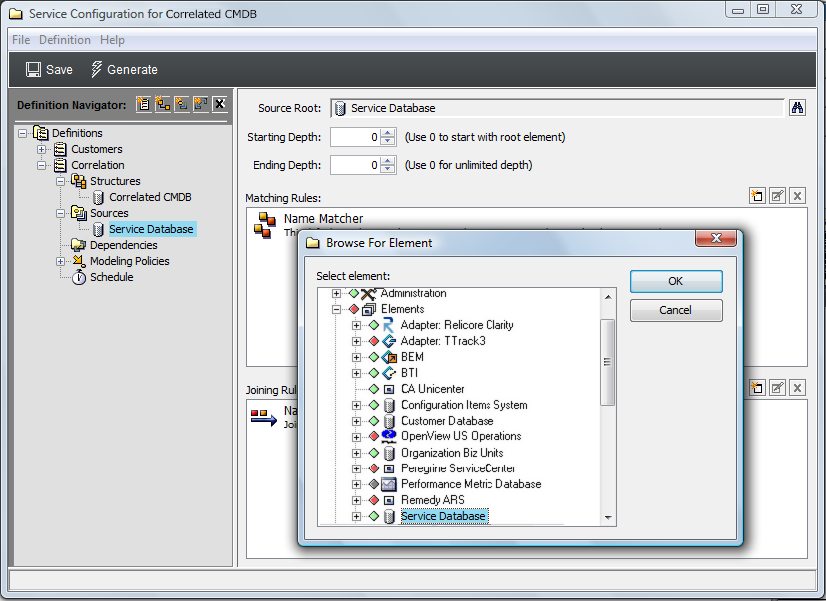 Browse for Element Dialog Box