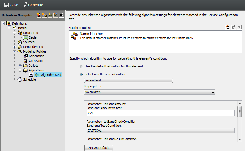 Algorithm Settings in Definition Editor
