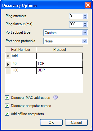 Discovery Options Dialog Box