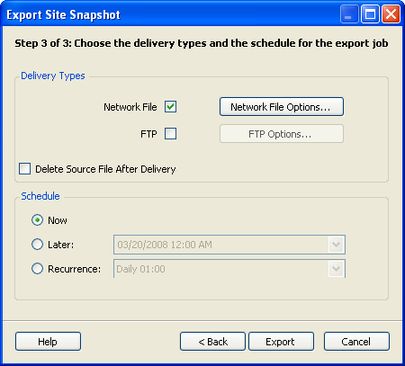 Export Site Snapshot: Step 3 Dialog Box