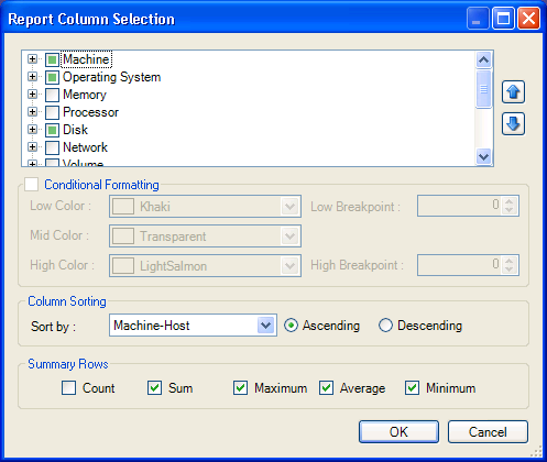 Report Column Selection dialog box