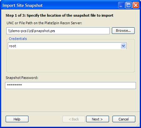 Import Site Snapshot Dialog Box