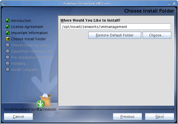 VM Client Installation Wizard - Choose Install Folder Page