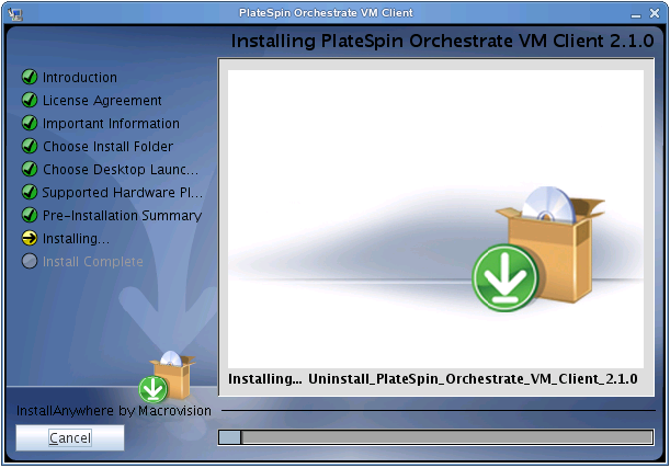 VM Client Installation Wizard - Installing Page