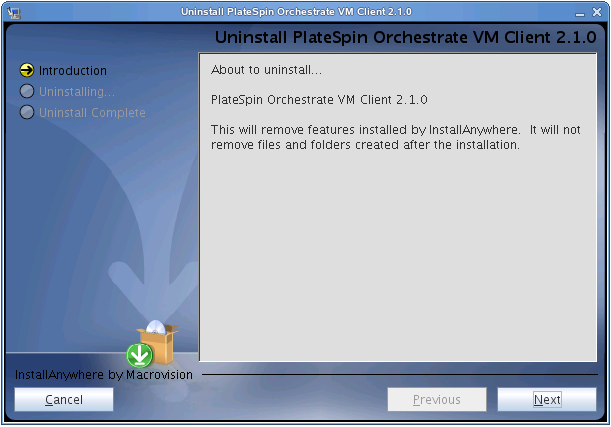VM Client Uninstallation Wizard - Introduction Page